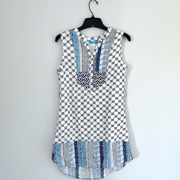 Francesca’s Navy Blue and White Print Mini Dress - Picture 3 of 10